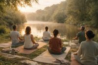 Yoga matinal au bord de l'eau